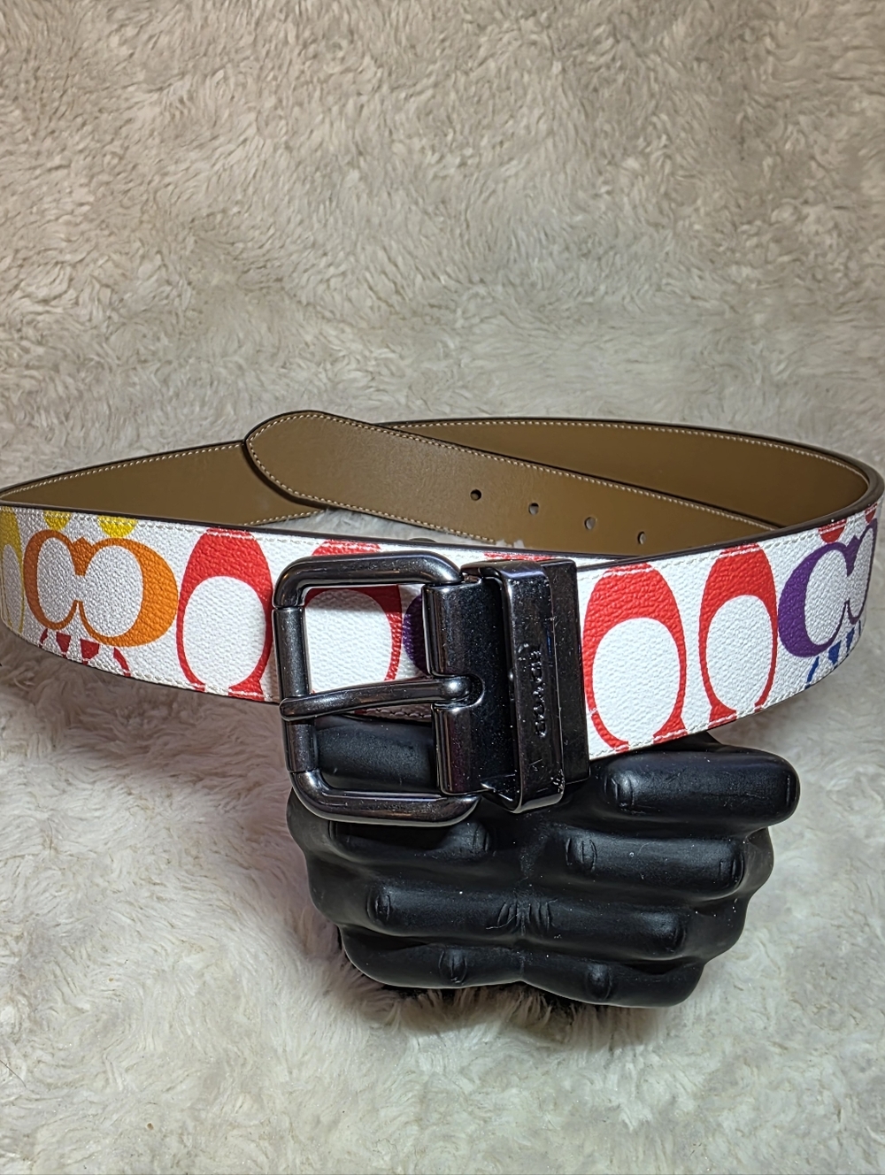 Coach Rainbow Pride Signature Reversible Belt Leather Chalk Multi 42 C4153 NWOT - Picture 7 of 9